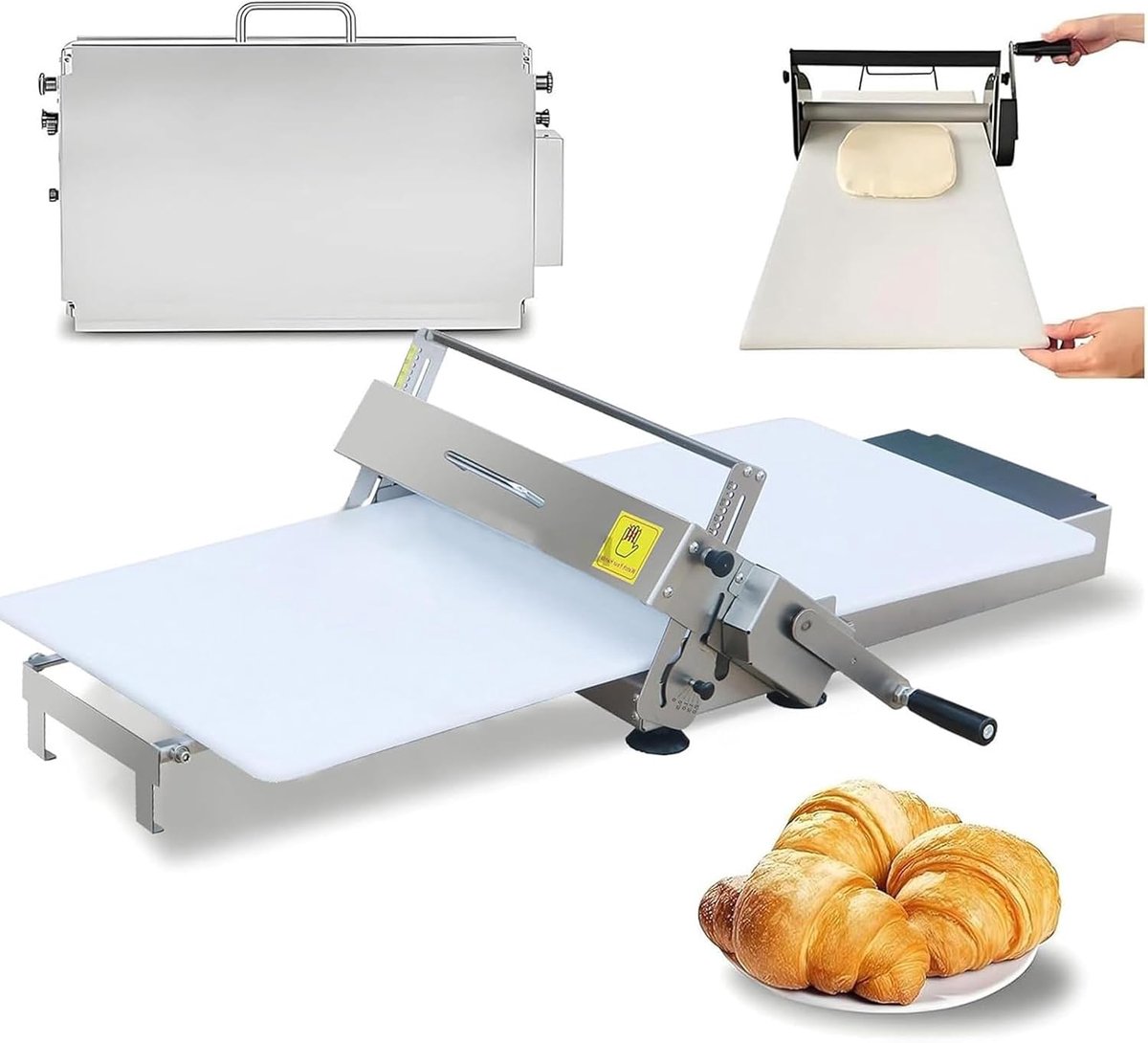 Handmatige deeguitrolmachine, bladerdeegmachine, handmatige deeguitrolmachine met instelbare dikte van 0-25 mm, handslinger-bladerdeeg, voor pizza, croissants