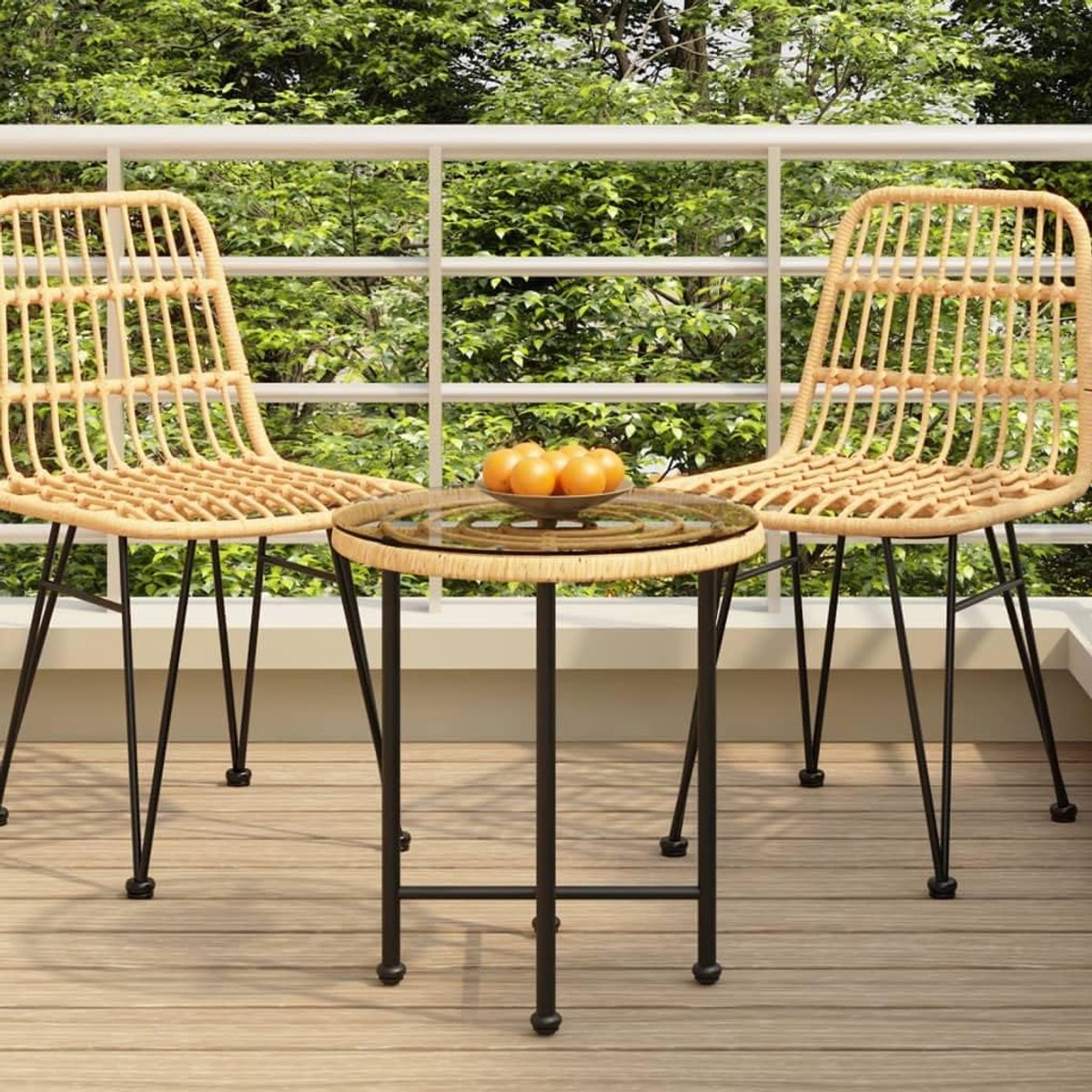 Eettafel Ø 50 cm gehard glas en staal, tuinmeubelen met PE-rotan structuur en stalen frame voor terras en buiten, 1 stuk