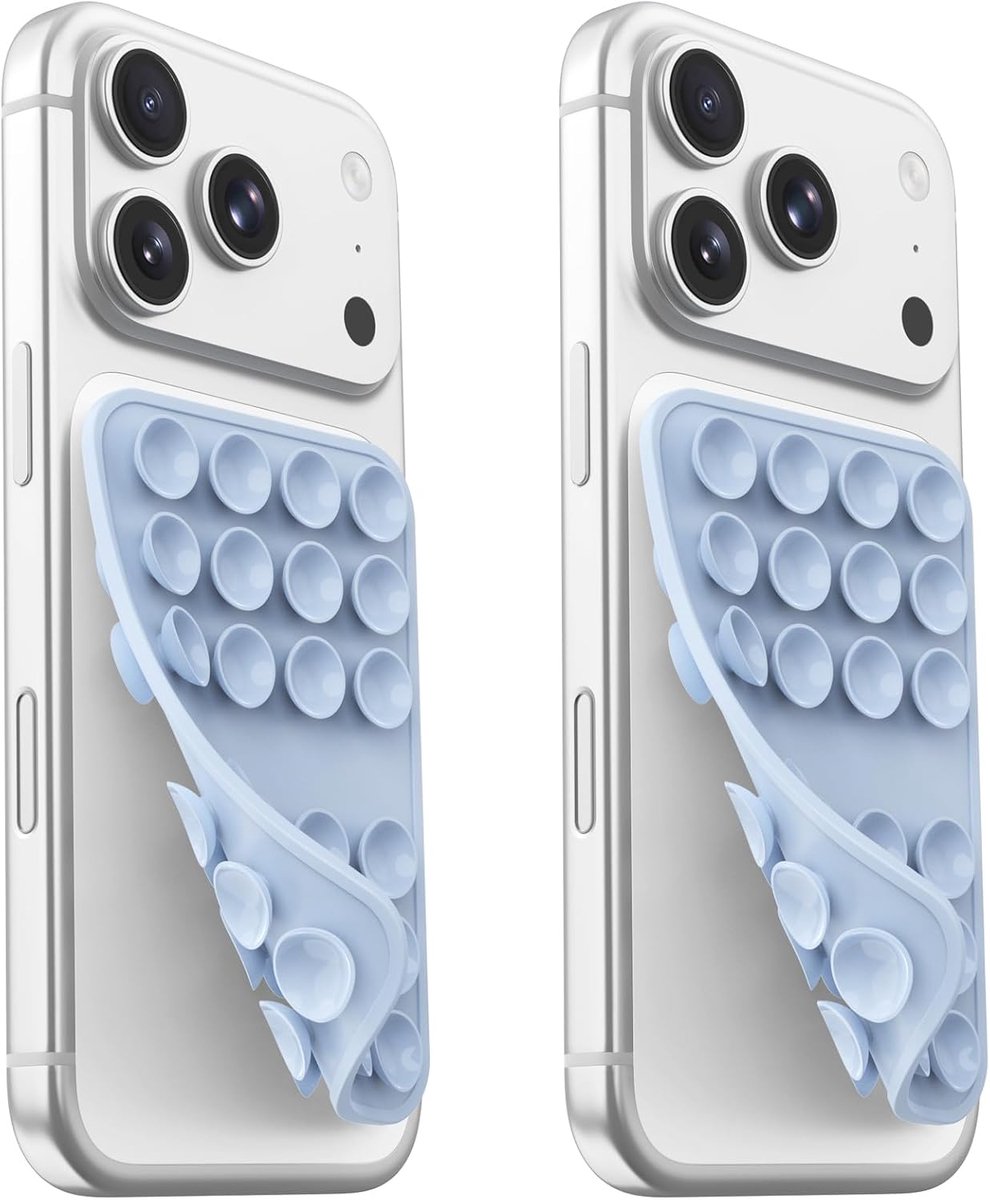 2 stuks siliconen telefoonhouder met zuignap, veelzijdig inzetbaar, zelfklevend, telefoonhouder voor badkamer, zingen en fitnesstraining, werkt op tegels, glas en glad, blauw