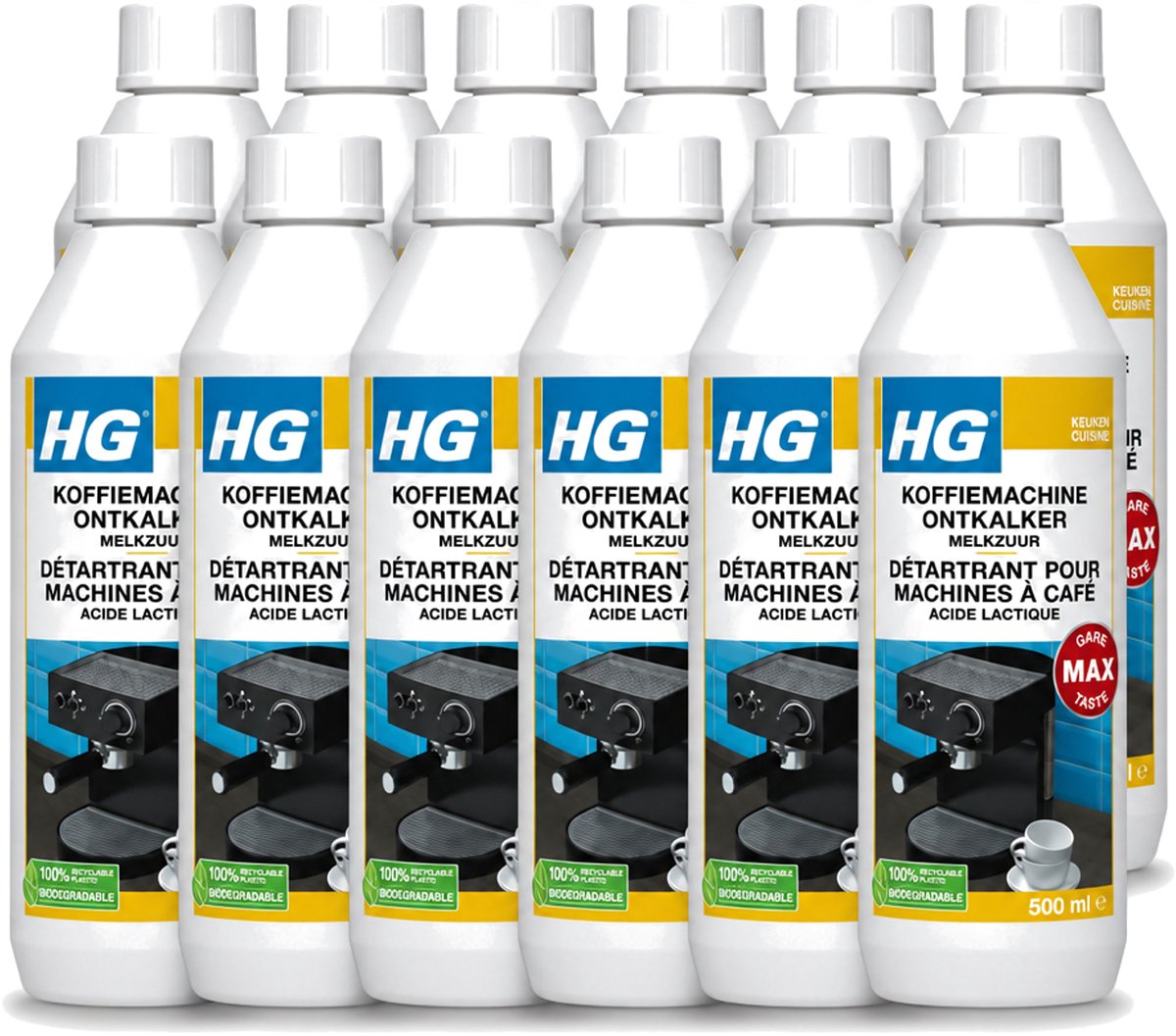 12 x HG - Koffiemachine Ontkalker - Op Basis Van Melkzuur - 4 tot 5 Reinigingsbeurten - 500 ml - Voordeelverpakking - 12 stuks