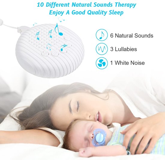 White Noise Machine – 10 Rustgevende Geluiden – Timer en Geheugenfunctie – USB Oplaadbaar – Wit — afbeelding 5