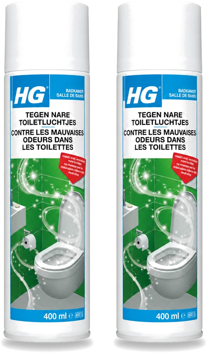 2 x HG - Tegen Nare Toiletluchtjes - Neutraliseert Alle Luchtjes - Natuurlijk Zuiveringsproces - 400 ml - Voordeelverpakking - 2 stuks