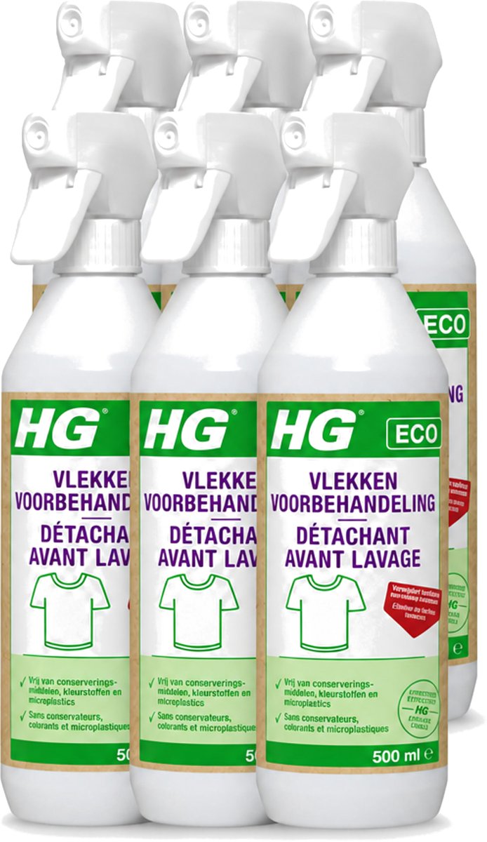 6 x HG ECO - Vlekken Voorbehandeling - Duurzame Vlekkenverwijderaar - 500 ml - Voordeelverpakking - 6 stuks