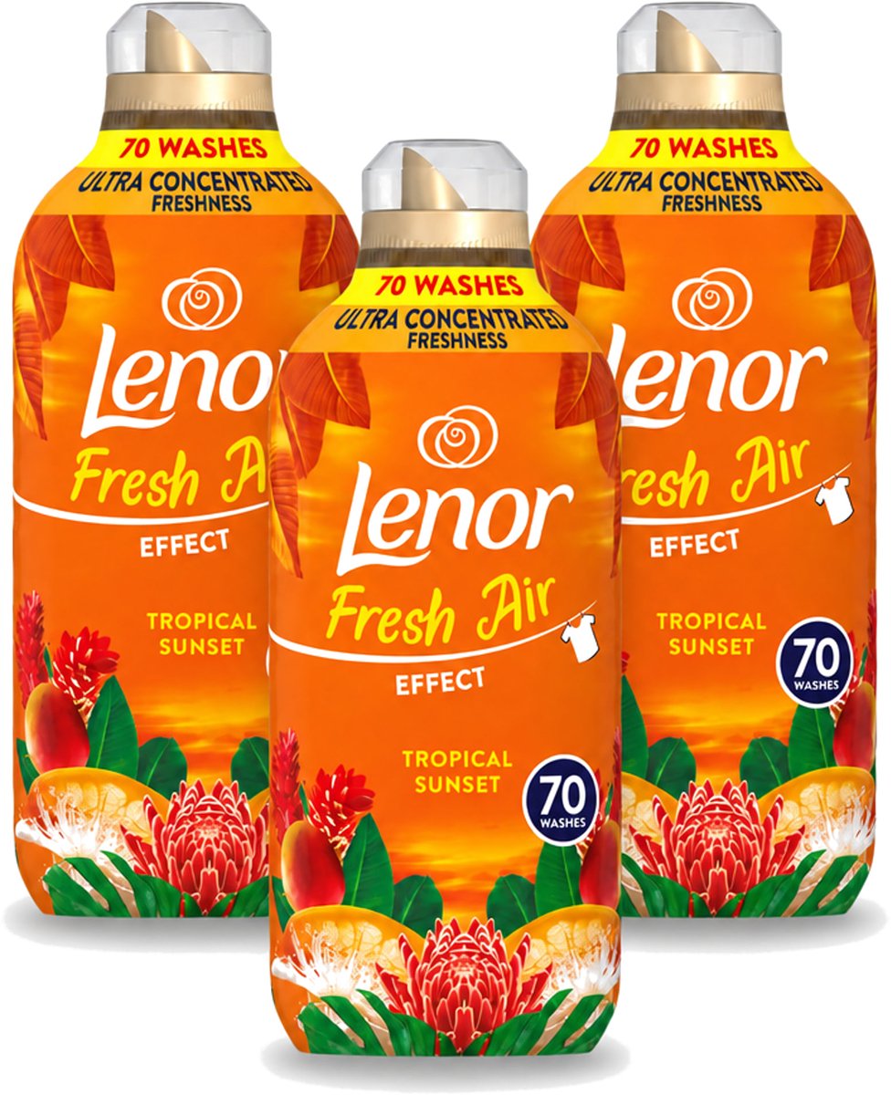 3 x Lenor – Wasverzachter – Tropical Sunset – 70 Wasbeurten – 980 ml - Voordeelverpakking - 3 stuks