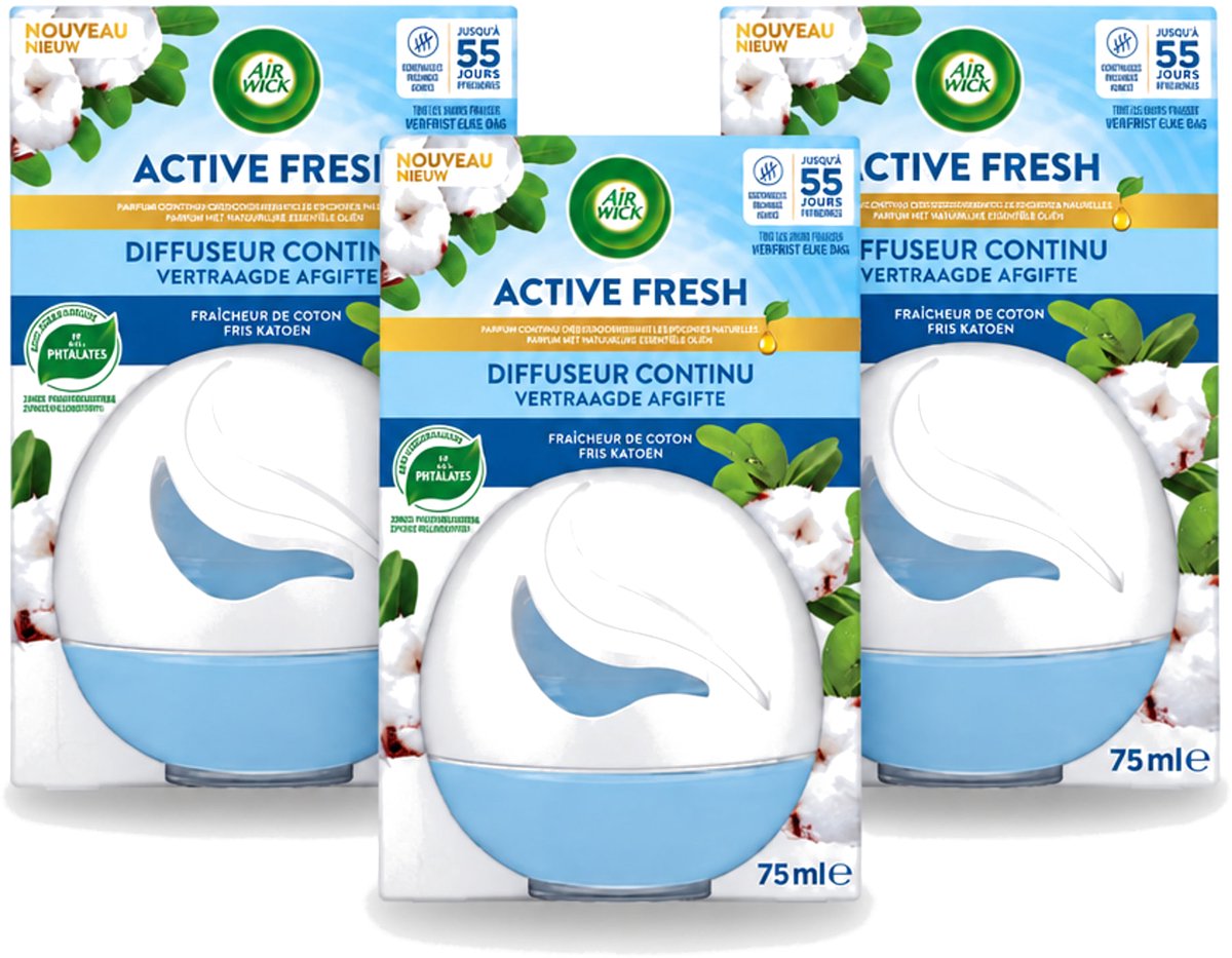 3 x Air Wick – Luchtverfrisser – Deco Sphere Katoen – 75 ml - Bulkverpakking - 3 stuks