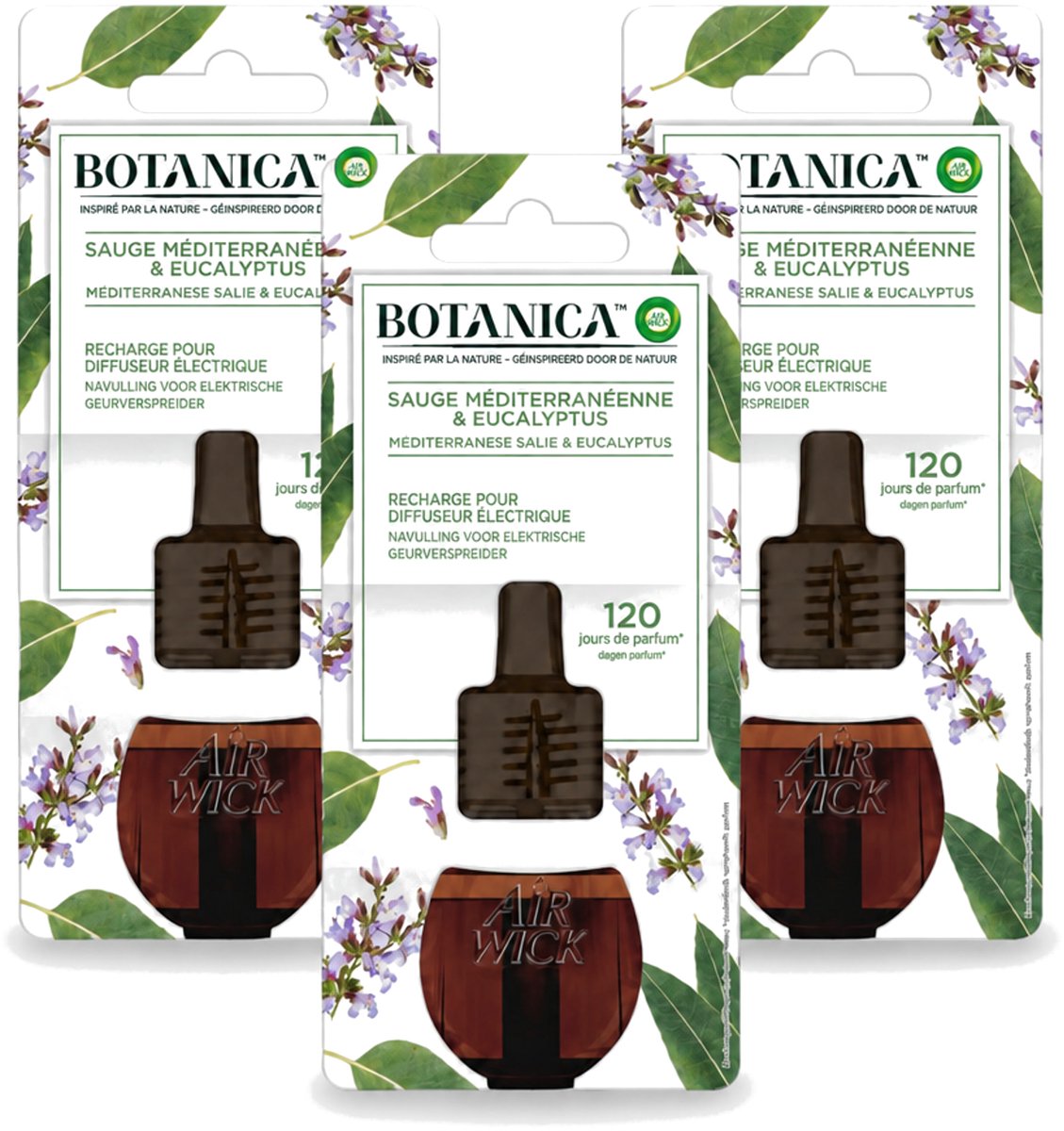 3 x Air Wick – Navulling – Botanica Mediterrane Salie & Eucalyptus – 19 ml - Bulkverpakking - 3 stuks