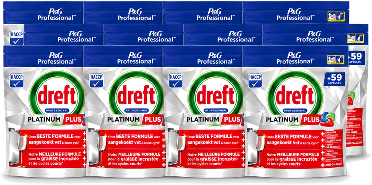 12 x Dreft – Vaatwastabletten – Platinum+ Regular – 59 Tabletten - Voordeelverpakking - 12 stuks