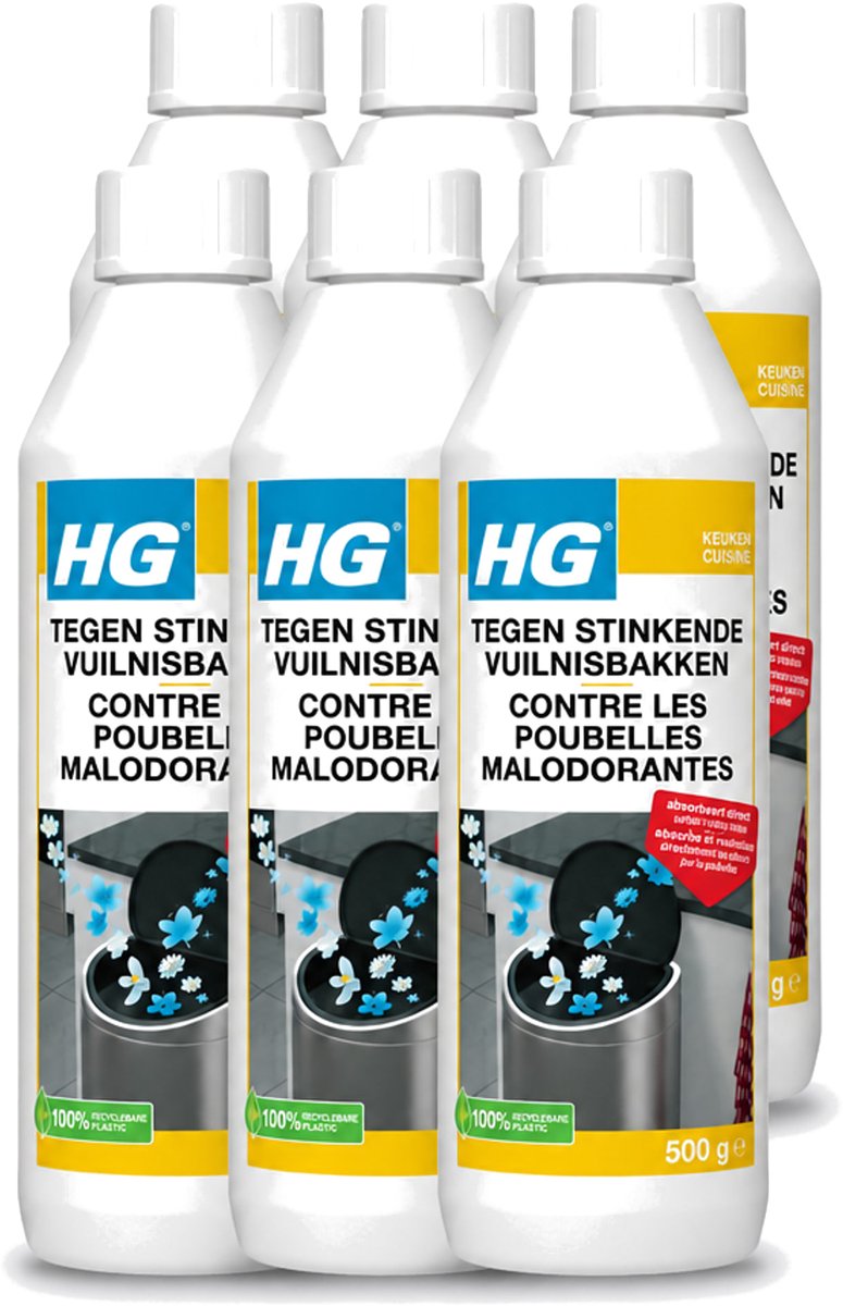 6 x HG - Tegen Stinkende Vuilnisbakken - Neutraliseert Geuren - 500 g - Voordeelverpakking - 6 stuks
