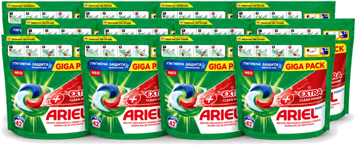 12 x Ariel – Pods – Clean Power Extra Schoon – 42 wasbeurten - Voordeelverpakking - 12 stuks