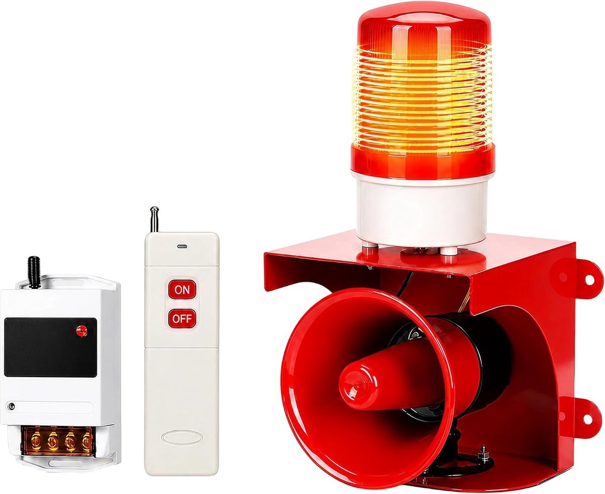 Sirene met led-flits, instelbaar volume, IP65 waterdicht, geluids- en lichtalarm AC 220 V, veiligheidswaarschuwing, led-waarschuwingslicht, EU-stekker