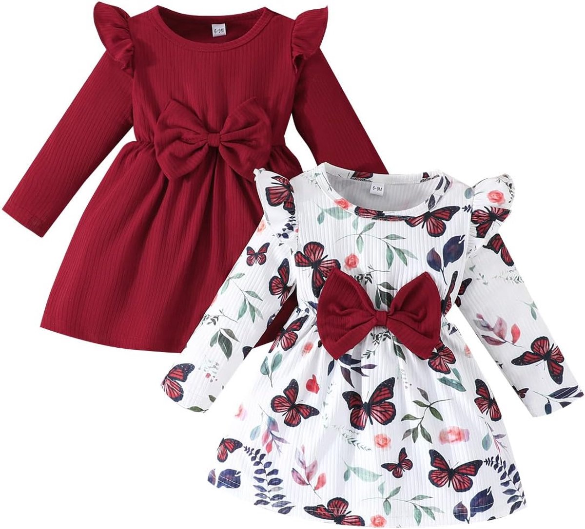 Meisjesjurk met vlinderpatroon, strik, ruches, mouwloos, schattige gestippelde jurk voor meisjes, zomerkleding