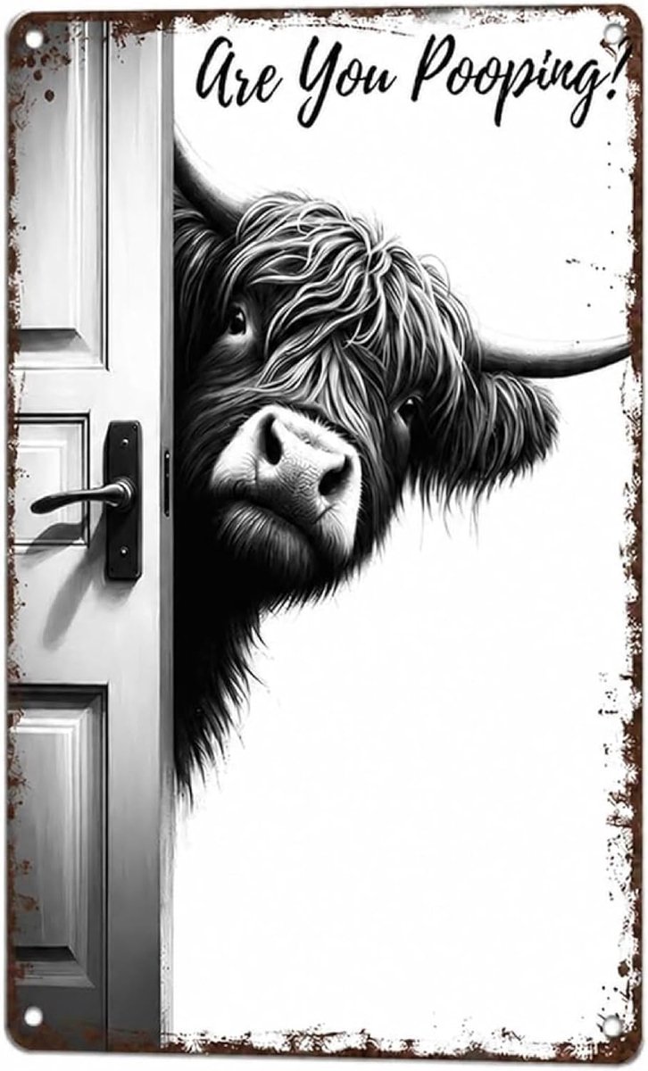 Metalen Badkamerbord "Are You Pooping?" Koe WC Decoratie