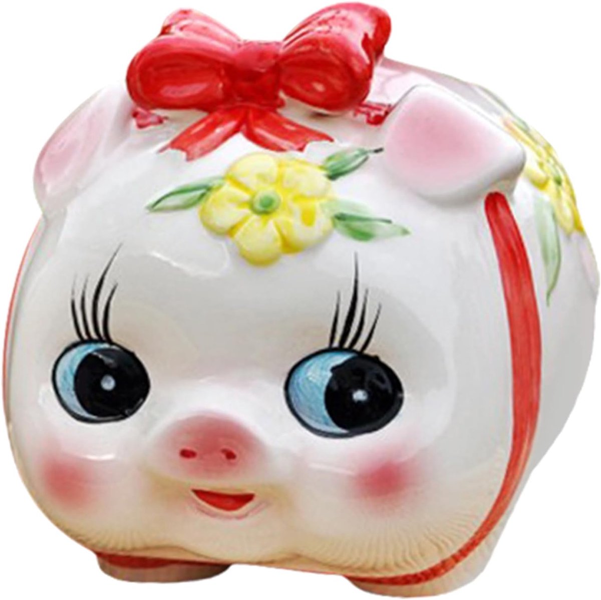 Varken van keramiek, spaarpot voor biljetten en stukken, kunst, schattig, decoratief, ornamenten voor cadeau, kantoor, 16 x 13 x 13 cm (rood)