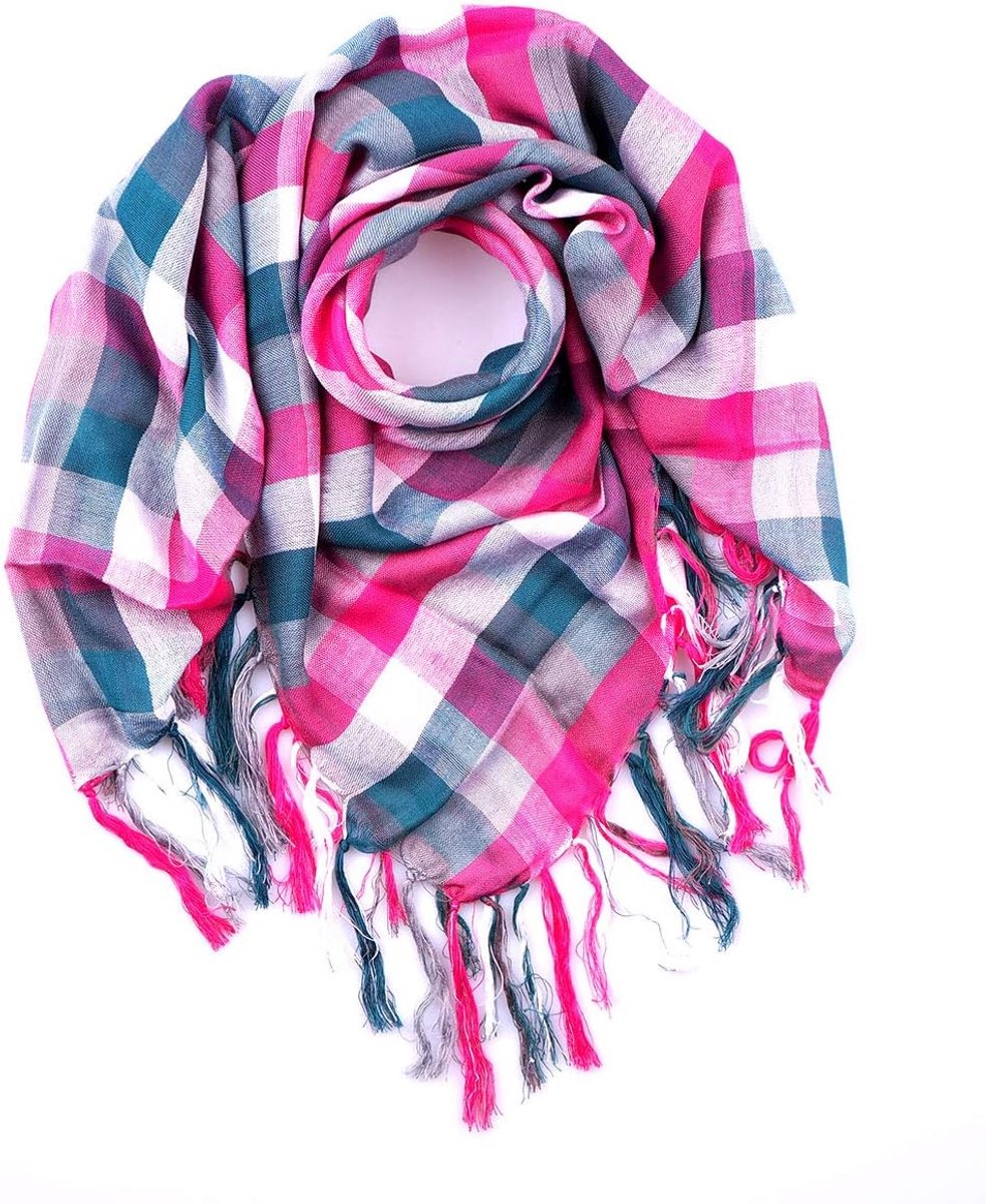 Doek halsdoek zomerdoek sjaal sjaal geruit ruitpatroon met franjes geruit viscose viscose (roze), roze