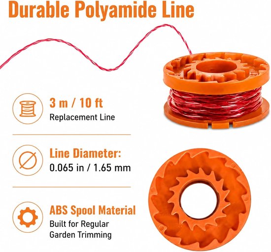 20 Stuks Grastrimmerspoel, Grastrimmer draadspoelen, Compatibel met WORX WG-Serie, 18 Voorgewikkelde Spoelen met Trimmerdraad 1,65 mm 3 m en 2 Spoelafdekkingen voor Gazonranden en Tuinonderhoud — afbeelding 3
