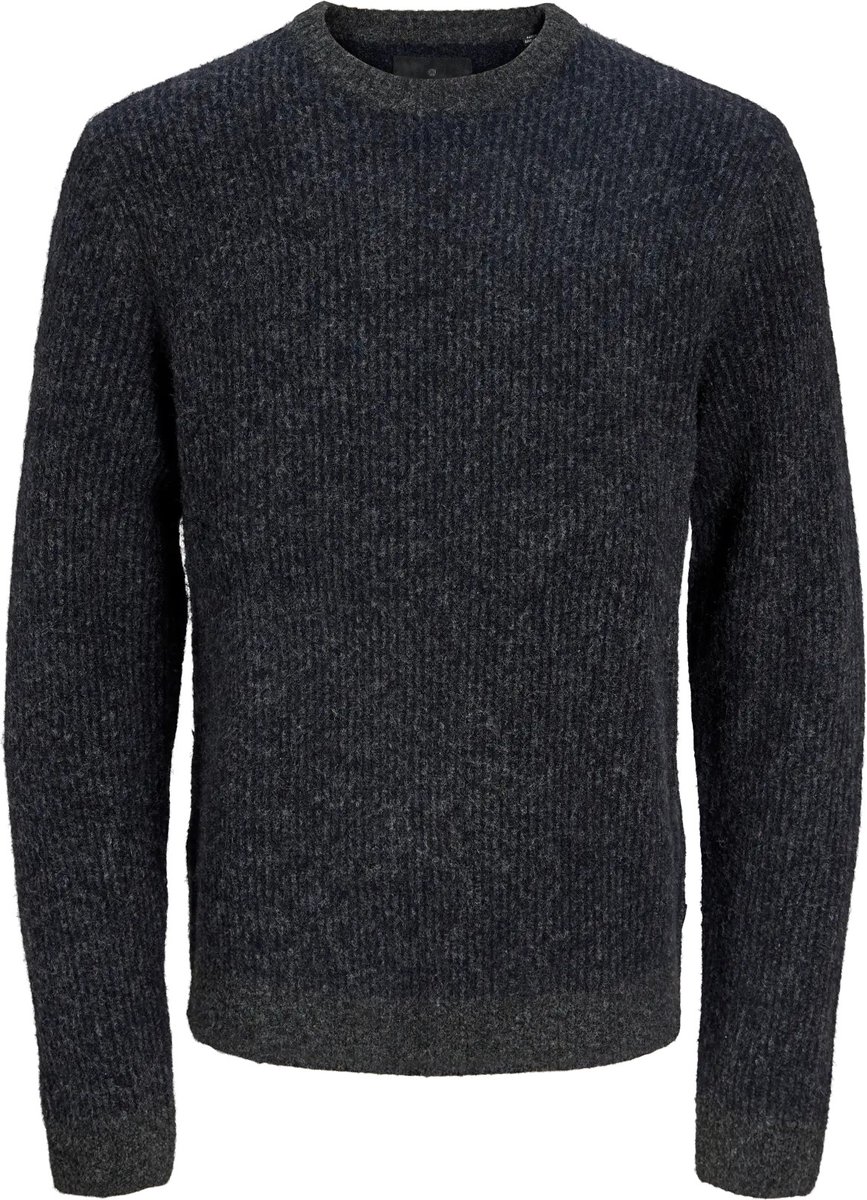 JACK & JONES Simon souffle knit crew neck slim fit - heren pullover wolmengsel met O-hals - grijs (medium grey melange plaided)