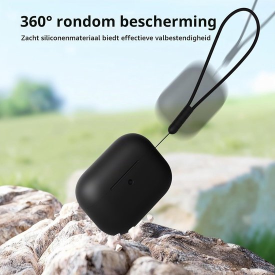 Hoesje compatibel met AirPods Pro 3 hoes, schokbestendig, valbescherming, krasbestendig, siliconen hoes voor AirPods Pro 3e generatie met reinigingsset en koord, zwart — afbeelding 4