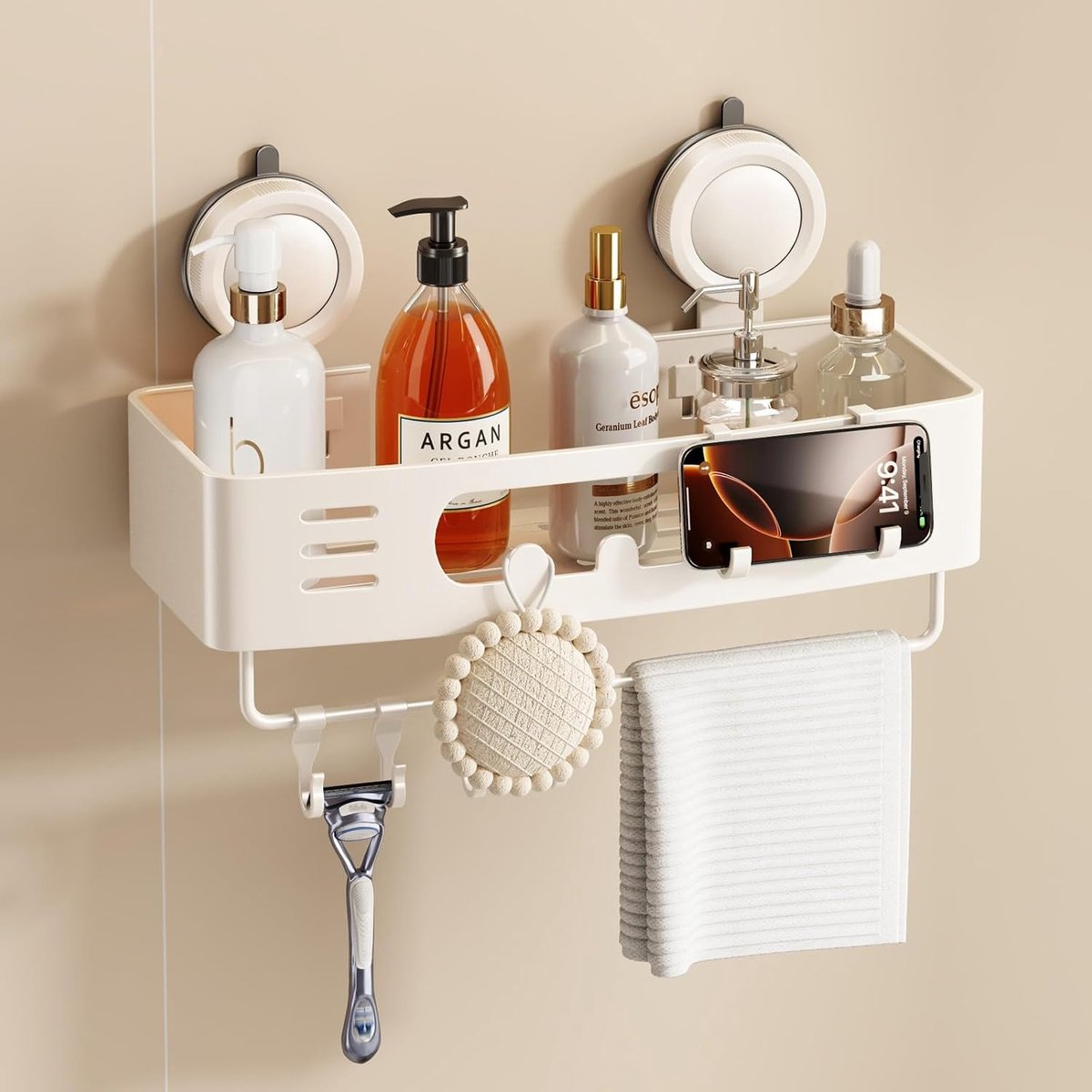 Badkamer Rek Zuigschotel Shower Shelf Bathroom Organizer Doucherek Doucherek Zonder Boren Kitchen Organizer Badkamer Accessoires Opbergen En Organiseren Shower Caddy Mat (1 Stuk, Wit)