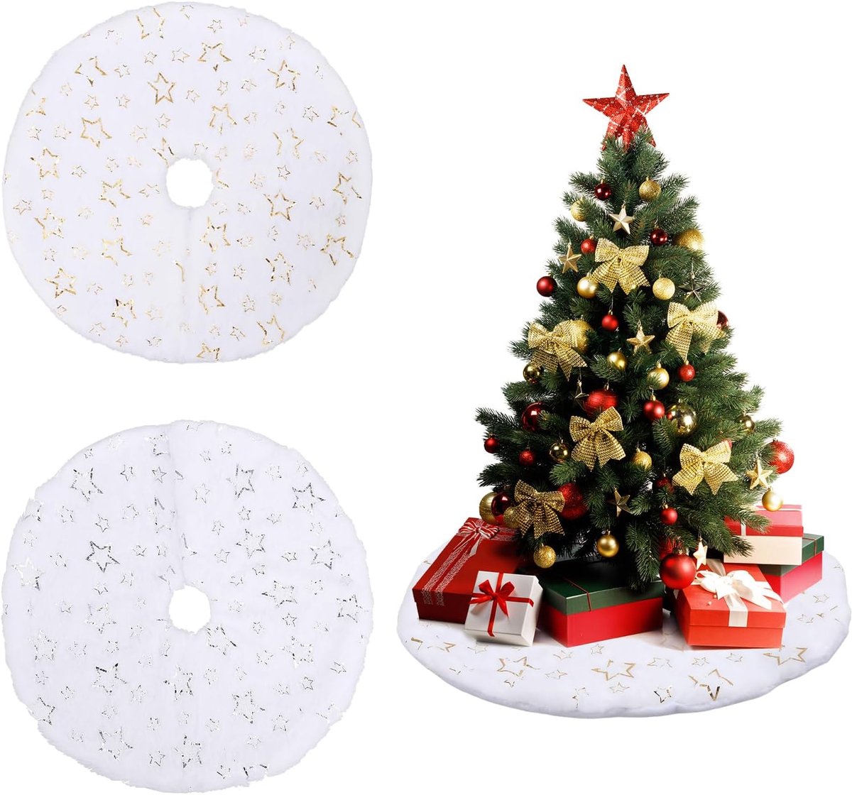 Minikerstboomrok, 2 stuks, wit ronde kerstboomtapijt, kerstboomrok 40 cm, ronde zachte kerstboom, voetafdekking voor kerstboomversieringen, vakantie
