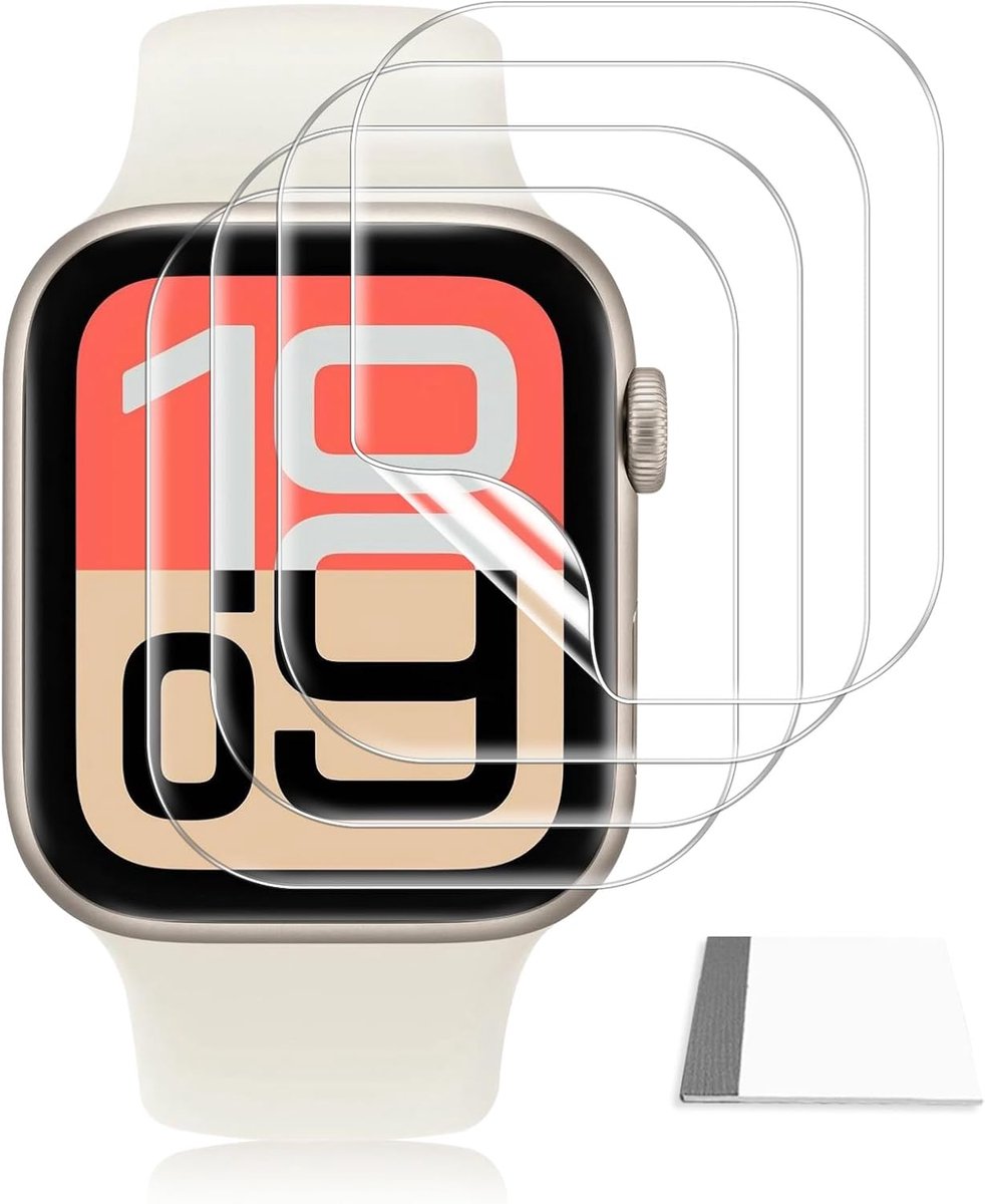 4 stuks beschermfolie voor Apple Watch SE3/SE2/SE/Series 6/5/4 44 mm, HD helder 3D flexibel TPU, krasbestendig, zonder luchtbellen, zelfherstellende volledige afdekking voor