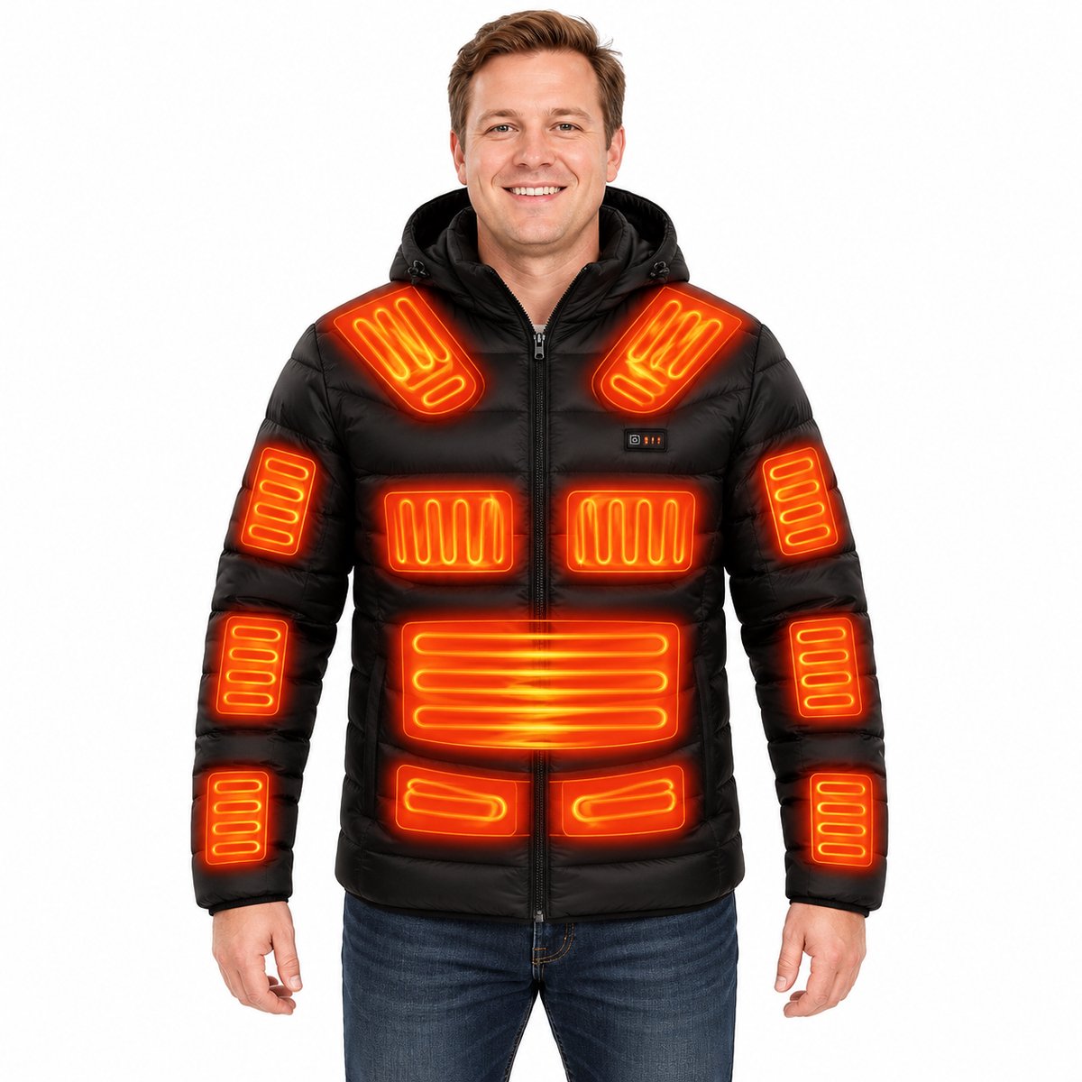 Currero Verwarmde Jas Heren Heating Jacket Thermo Jas Elektrische Kleding Jas Met Verwarming 36 Warmtezones Zwart