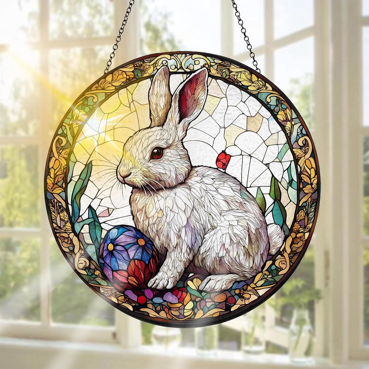 Glas-in-Lood Raamdecoratie, Ideaal Om Het Raam Mee Te Versieren Pasen - Handgemaakte Raamdecoratie Voor Tuin, Raam, Binnen En Buiten, Kerstfeest, 20 X 20 cm