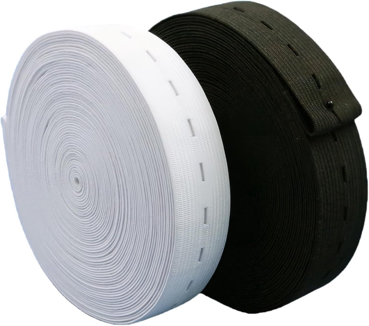 Elastische knoopsgaten, 5 m x 15 mm, brede rekbare band voor naaien, kleding maken, riemen, tailleverlengers - wit en zwart
