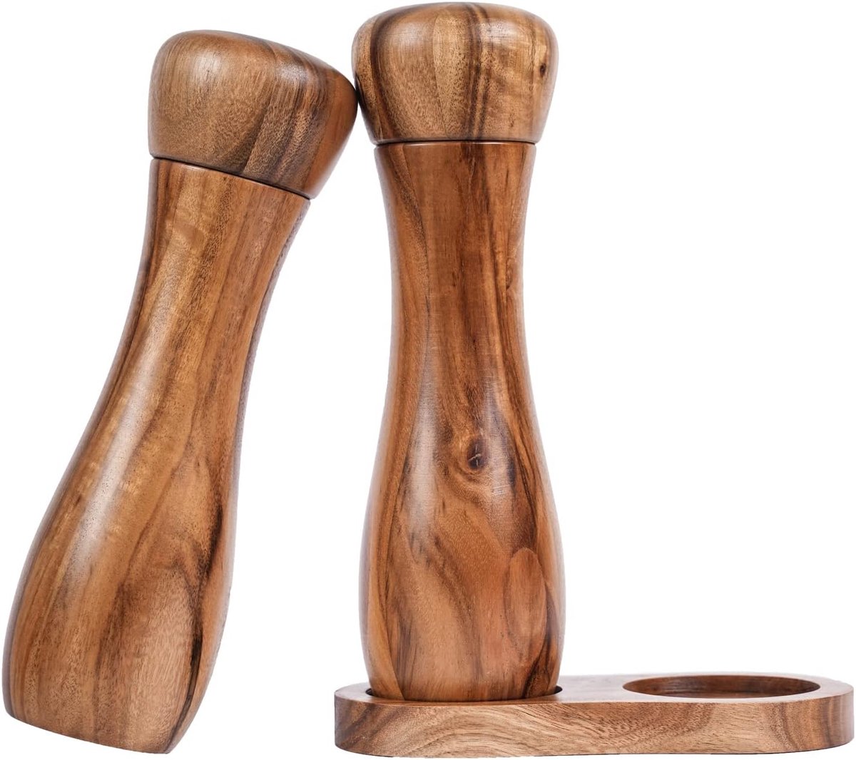 Pepermolenset met molenbak, set van 2 zout- en pepermolen, keramische molen in acaciahout, 20,5 cm hoog, 6 cm doorsnede