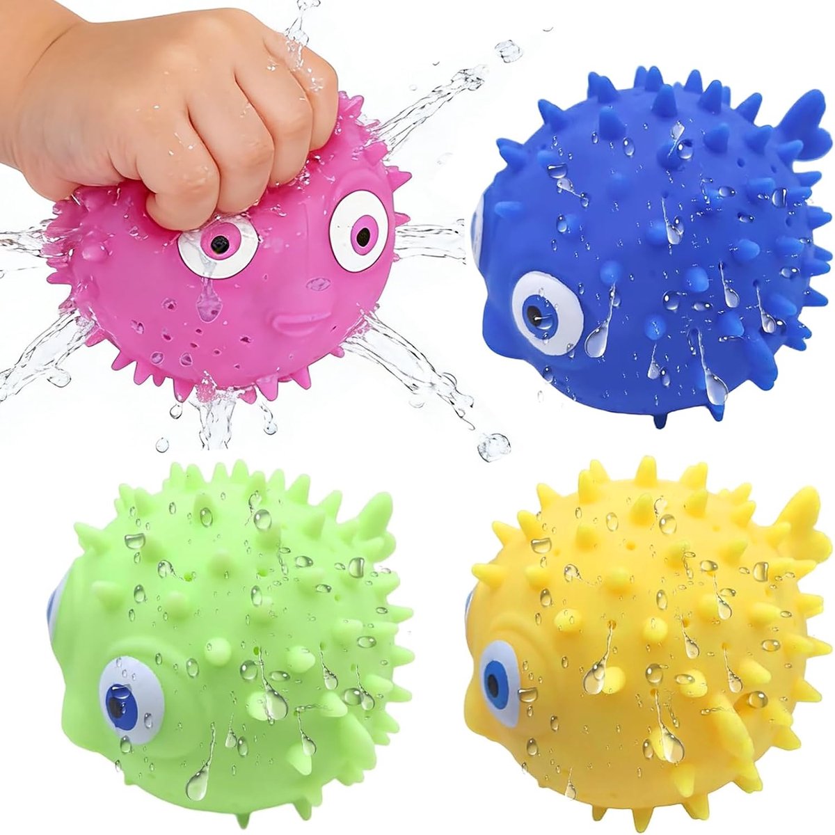 Set van 4 waterbommen in de vorm van een bolvis, badspeelgoed, zwembadspeelgoed voor kinderen, herbruikbare zomerfeestzakvullers voor jongens en meisjes jaar