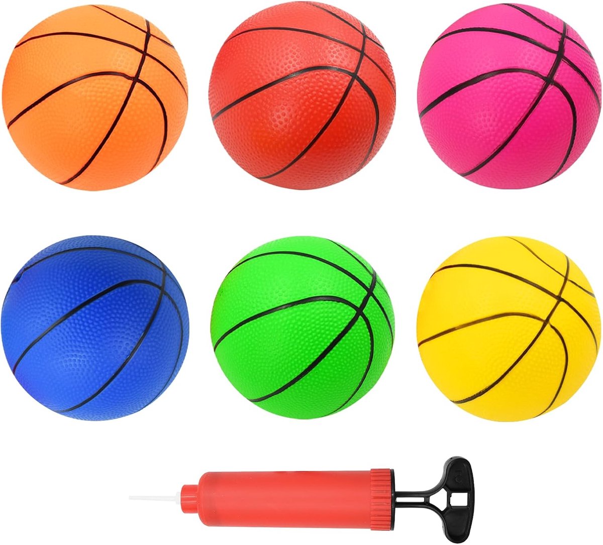 6 stuks mini-basketbal, duurzaam pvc, diameter 15 cm, kinderbasketbal met pomp voor binnen en buiten, spelen, zwembadfeestjes