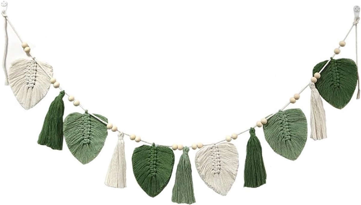 Decoratief wandtapijt, macramé wandtapijt, handgemaakt tapijt, gevlochten bladeren, voor slaapkamer, woonkamer, kinderkamer (A)