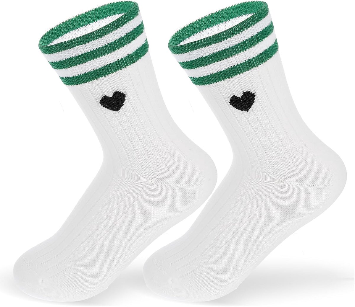 Sokken voor dames, maat 36-43, katoen, witte retro tennissokken met hart, ademend, katoenen sokken voor meisjes, jongeren