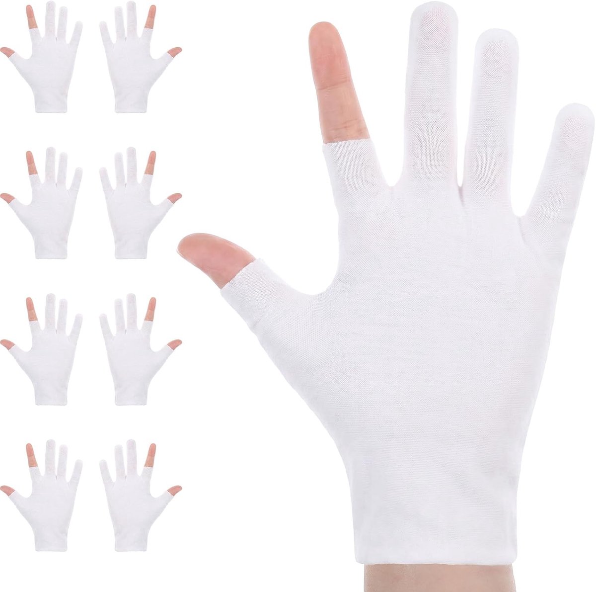 4 paar katoenen handschoenen, wit, vingerloze witte handschoenen, zweetbestendige en ademende vingerloze handschoenen voor droge handen, touchscreen, spa, huidbehandeling, rijden