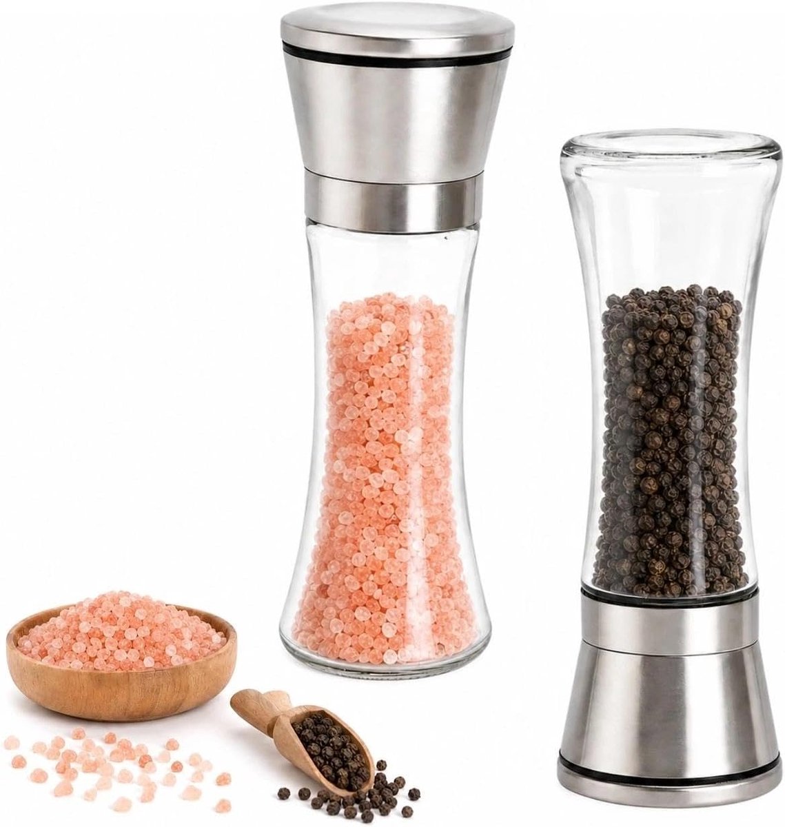 Pepermolens, Handmatige RVS Kruidenmolen met Verstelbaar Keramisch Maalwerk, 120 ml 17 cm met Siliconen Trechter voor Keuken, Tafel en Grillen