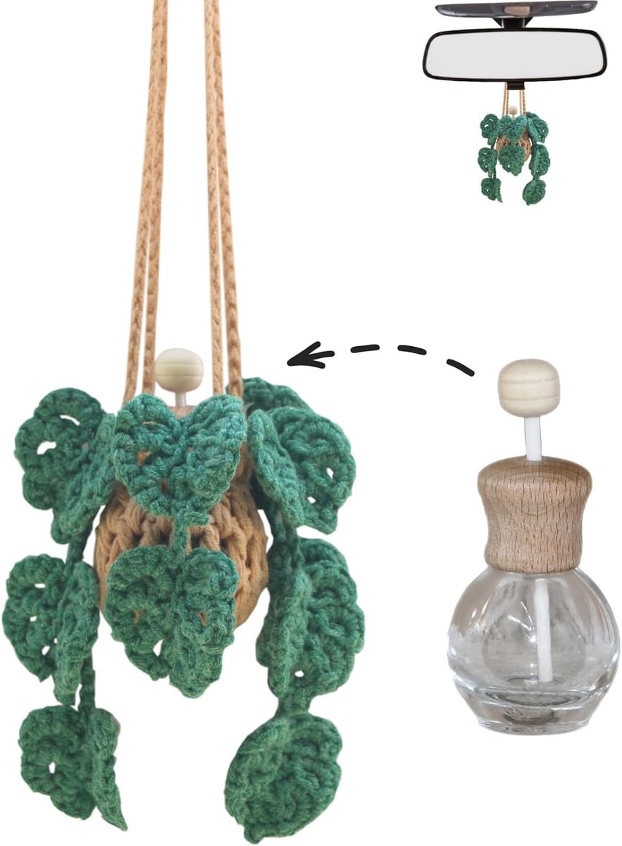 12ml Gehaakte Monstera Geluksbrenger Auto Decoratie Interieur Voor Forenzen Beginners Autoliefhebbers Tijdens Lange Ritten Dagelijkse Woon-werkverkeer File Auto Hanger Groen