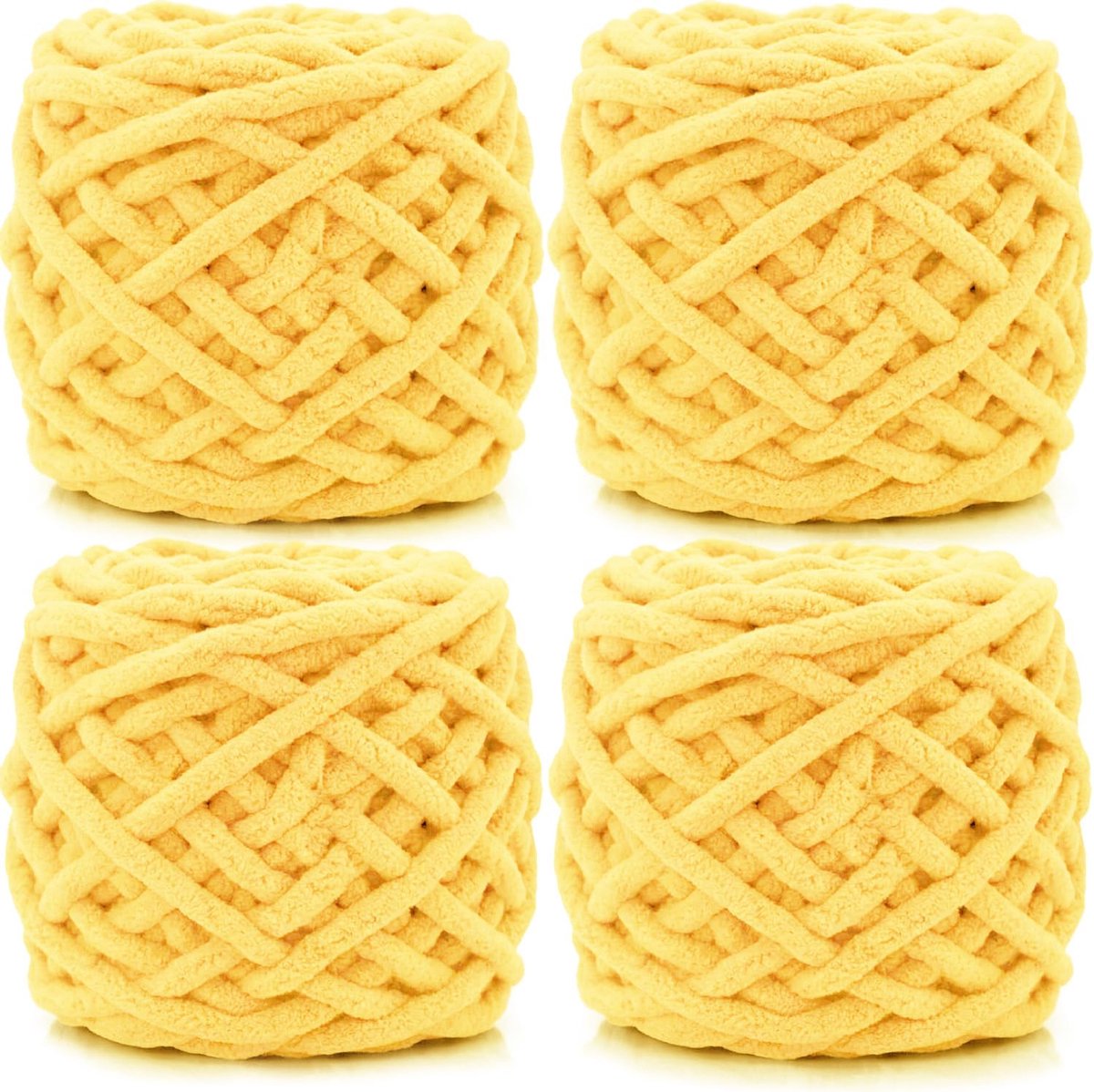 Grof gebreid chenille-garen 4 x 100 g veelkleurige gehaakte wol voor handbreien dekens, breiwol voor grote dekens, sokken en sjaals (geel)
