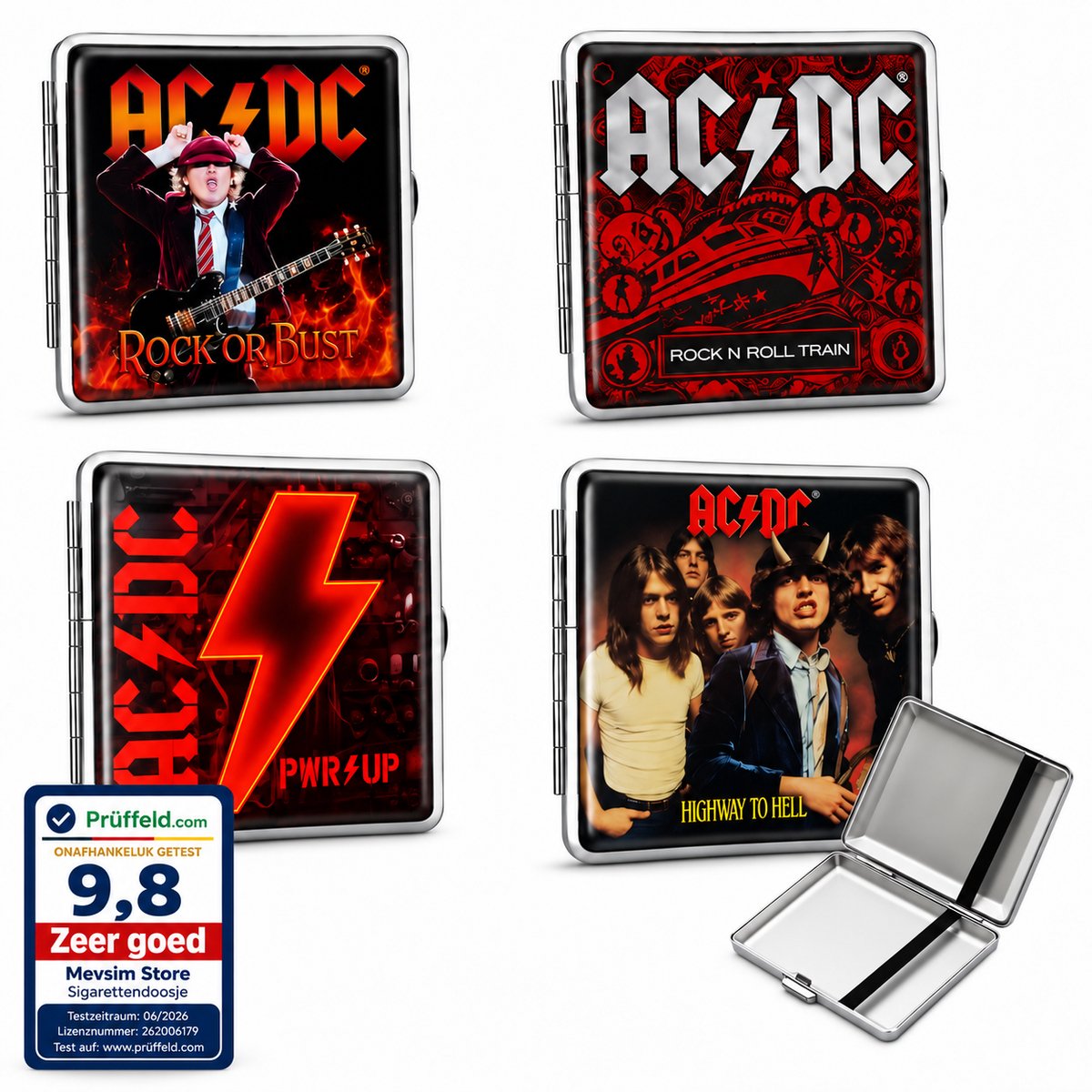 Champ AC/DC Sigarettendoosjes - Sigarettenhouder - Sigaretten Box - 20 Sigaretten - Metaal - 4 Rock Designs