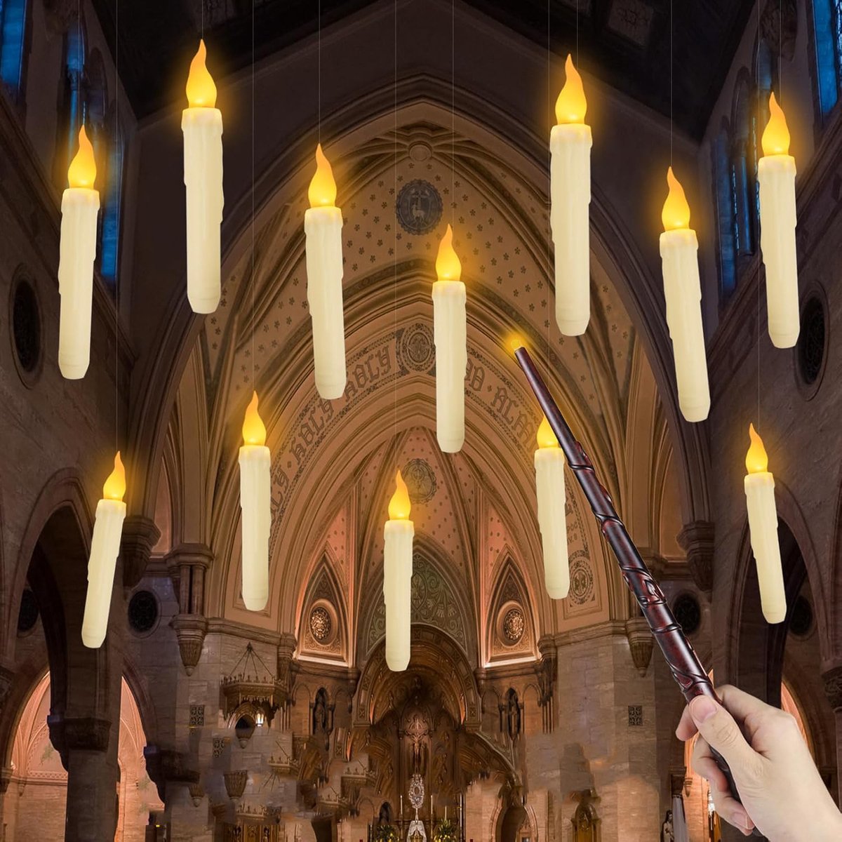Zwevende Kaarsen Met Toverstaf - 12 Stuks Vlamloze Magische Led-Hangkaarsen - Voor Feest Kerstmis En Halloween