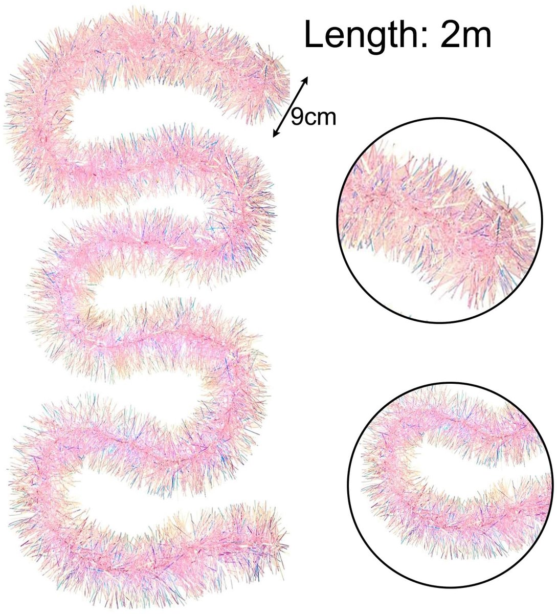 Kerst Guirlande Folieslinger (Set van 2) - Roze Glanzend Metallic - 2 Meter x 9 cm - Kerstboom & Feest Decoratie – foto 5
