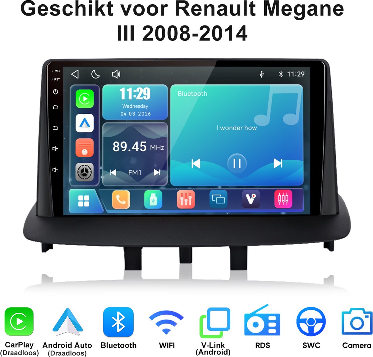 Junsun Linux Systeem Autoradio Geschikt voor Renault Megane III 2008-2014 - Draadloos Carplay & Andriod Auto - 9 Inch HD TouchScreen - Bluetooth - Navigatie - WiFi - FM - RDS - Stuurwielbediening