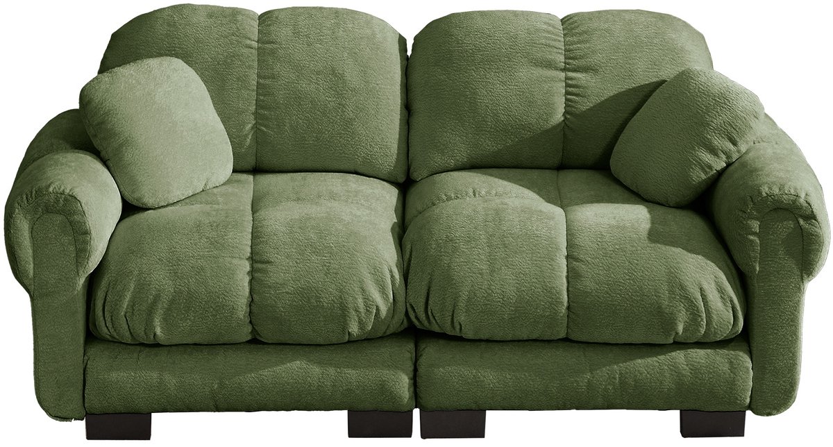 LONG DRAGON 2-zits Chenille Bank, fijn stikselontwerp, dikke zitkussens, ergonomische rugleuning, modulair, eenvoudig te monteren voor woonkamer, groen