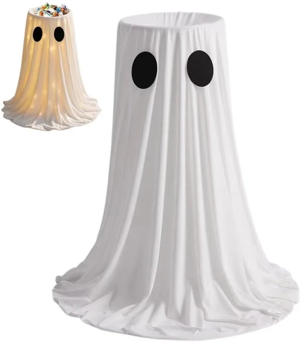 Bresht Halloween Decoratie - Traktatie emmer - Gloeiend spookdesign - Draadloos - Elektronische verlichting - 35 x 35 x 55-100 cm