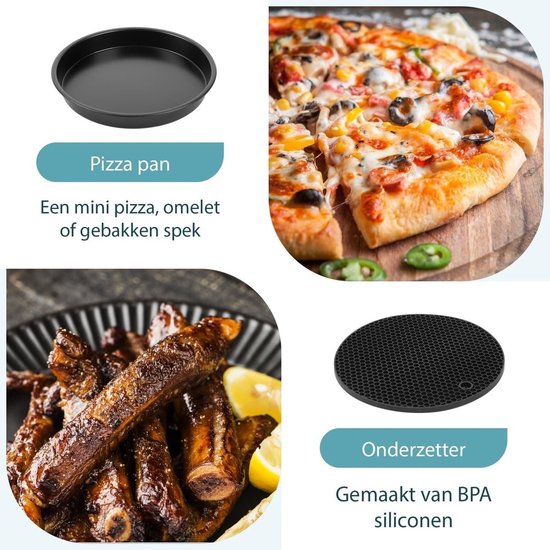 Accessoires Set - Geschikt voor Phillips Airfryer XL & XXL/Princess Aerofryer/Tefal Easy Fry/Tristar Crispy Fryer - Incl. Pizza Pan/Grillrooster/Grillrek — afbeelding 3