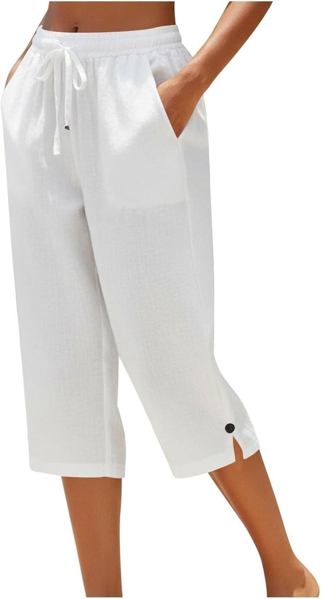 Broek Dames Zomer Brede Hoge Taille Vloeiend Palazzo Lichtgewicht met Zakken Chic Strand Bohemian Losse Rechte Katoenen Mode A124