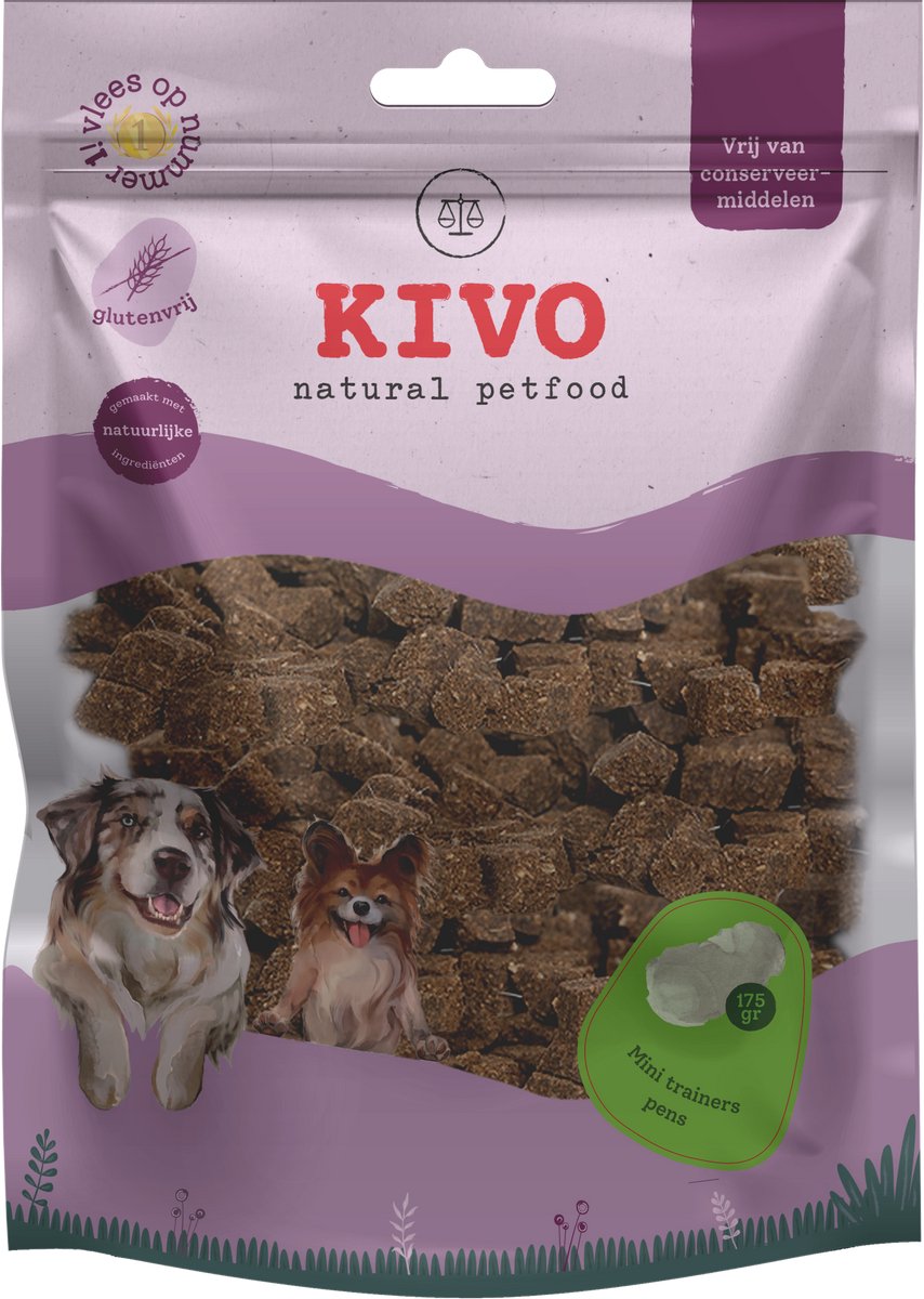 Kivo Petfood Hondensnack Mini Trainer Pens 2 zakken x 175 gram - Graanvrij en Glutenvrij