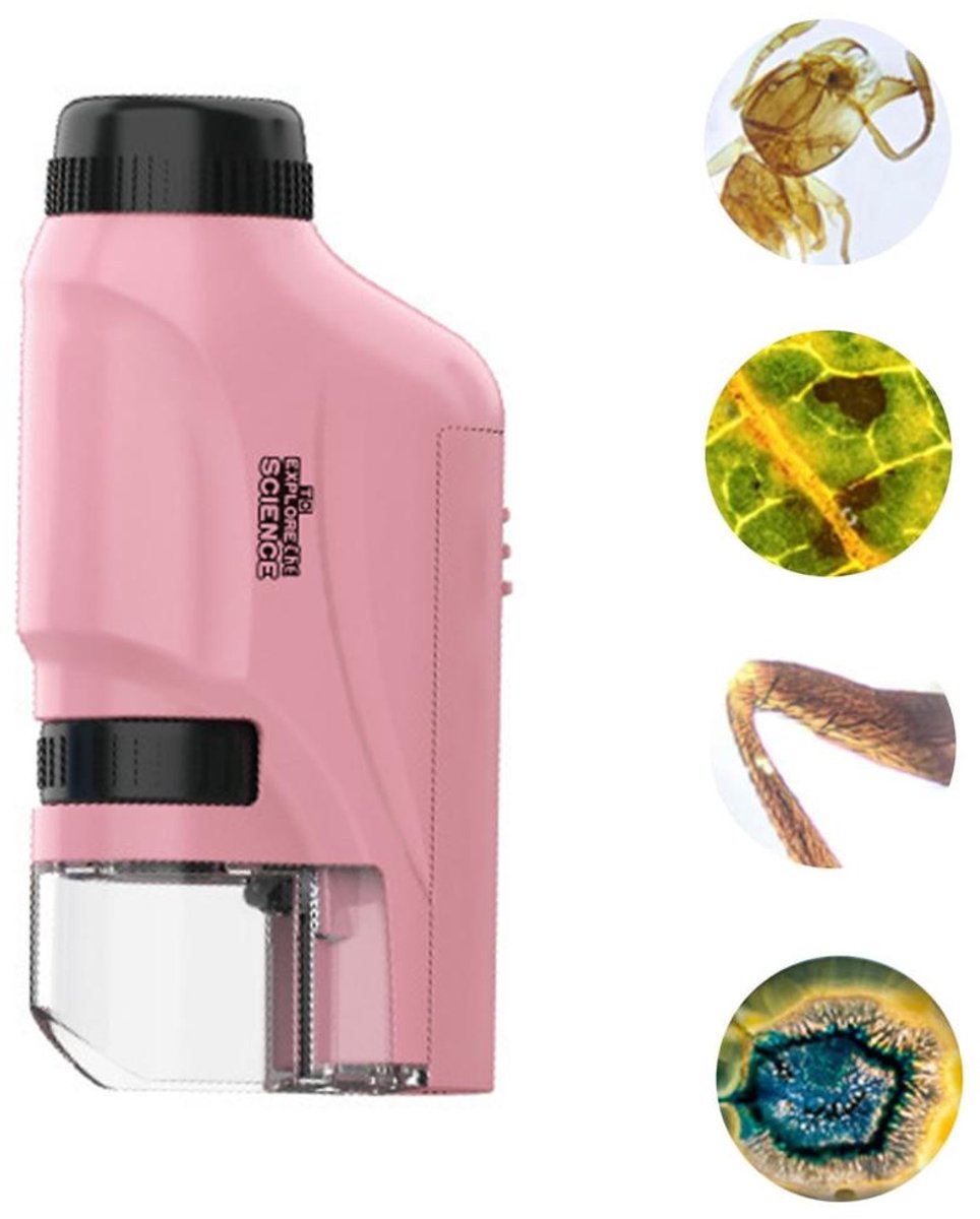 Microscoop voor Kinderen - Vergroting 60x-120x - Handmicroscoop - Avonturen Microscoop - Mini microscoop - Draagbare Zakmicroscoop - Pocket microscoop - Educatief Speelgoed - Miniscope - Loeplens - voor Tuin, Bos en Experimenten - Roze