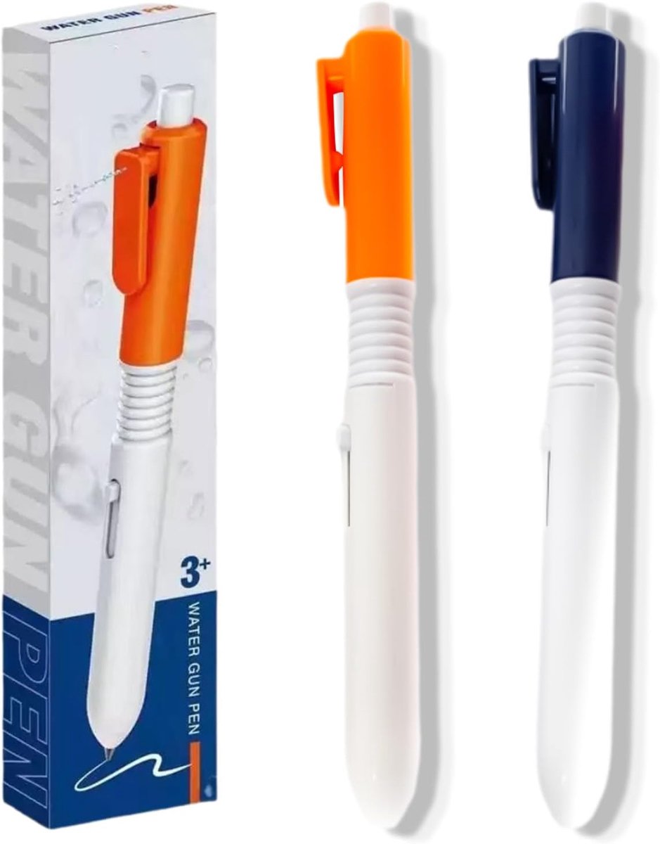 Set van 2 spuitstiften, waterspuitpen, beschrijfbaar, 2-in-1 pen, uitwisbaar, gevuld en geperst, voor kantoor en school