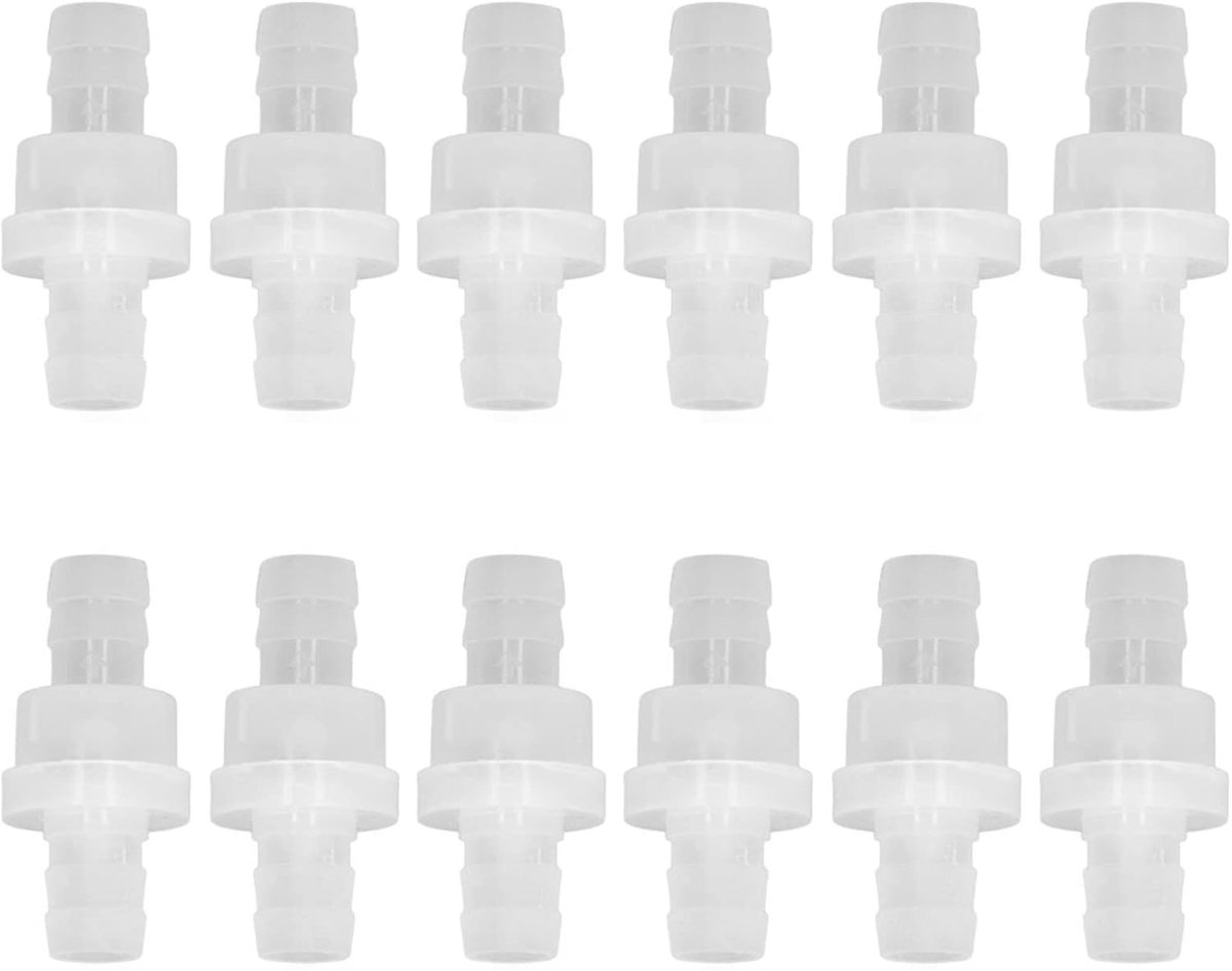 12 stks Aquarium Terugslagklep 4 mm Eenrichtingsventiel, 12 stuks Aquarium Terugslagklep 1-weg Terugslagklep Ozonbestendigheid Oliebestendig Luchtventiel PP Terugslagklep voor Aquarium Chemische Industrie (10 mm)