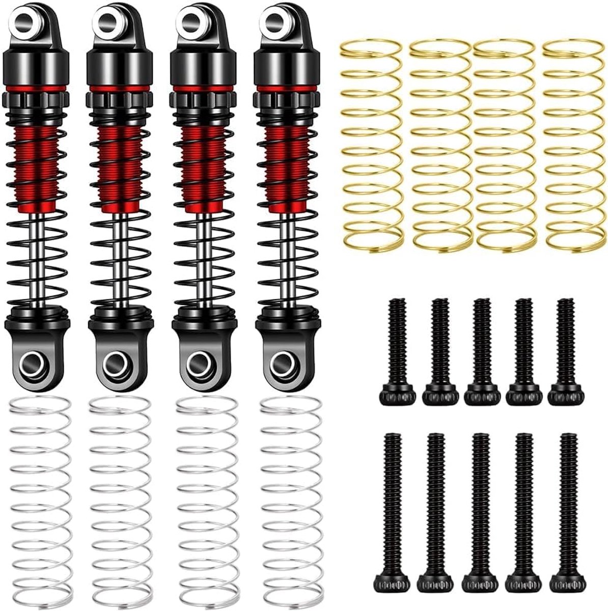 25 mm RC schokdemper voor 1/30 Axial SCX30 Wrangler Bronco met olie gevulde metalen dempers vering kit met veren en schroeven RC rupsvoertuig upgrade-onderdelen (rood)