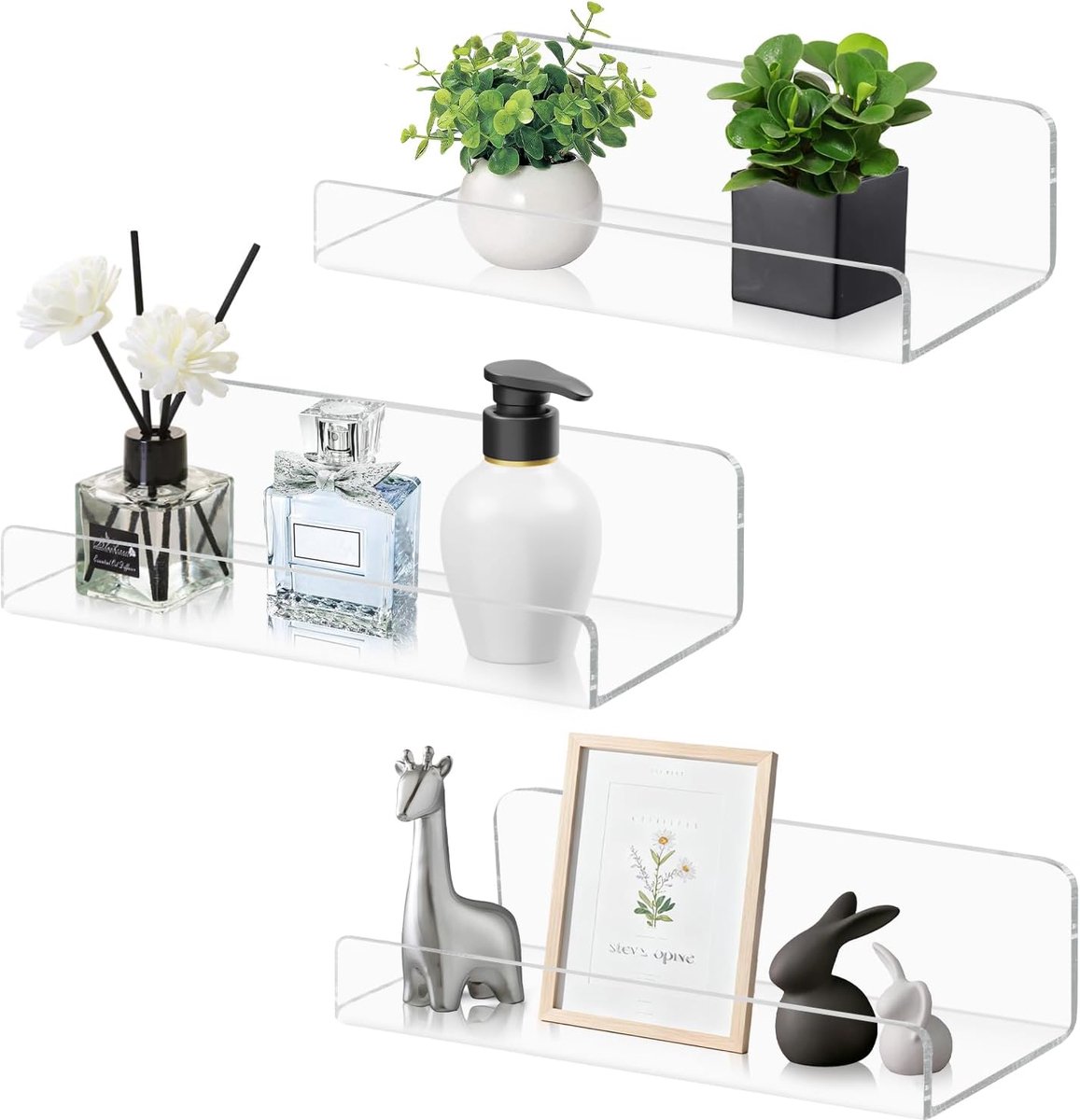 2 stuks Transparante Wandplanken Acryl Badkamer Plank, 20cm, Kleine Wandrek Voor Badkamer, Voor Het Ophangen, Zwevende Plank Voor Slaapkamer, Keuken